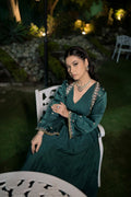 Emerald Green georgette dress paired with a traditional dabka-work jacket